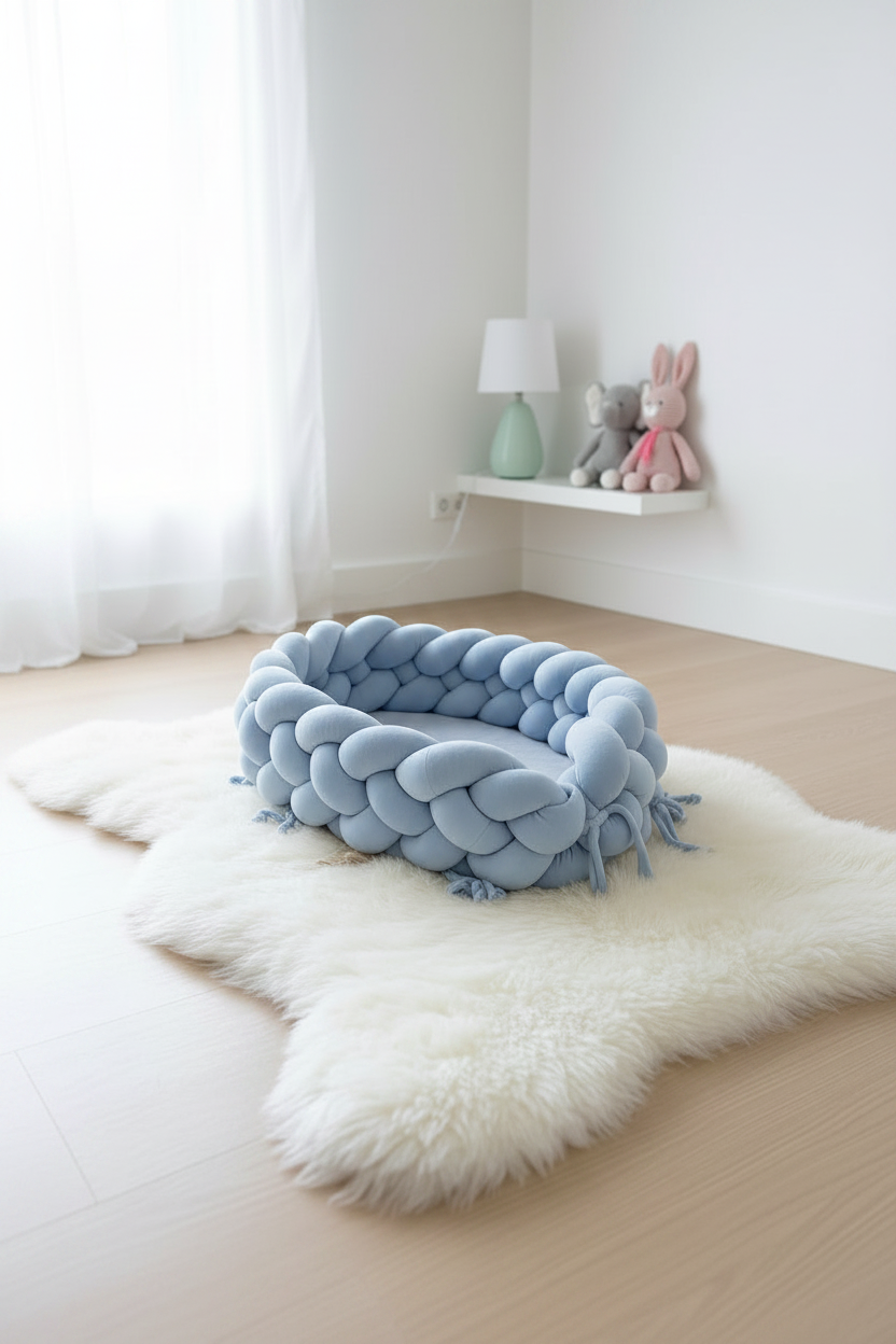 BABYNEST FYRFLÄTA LJUSBLÅ SLÄT SAMMET