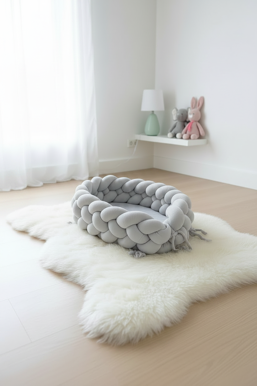 BABYNEST FYRFLÄTA LJUSGRÅ SLÄT SAMMET