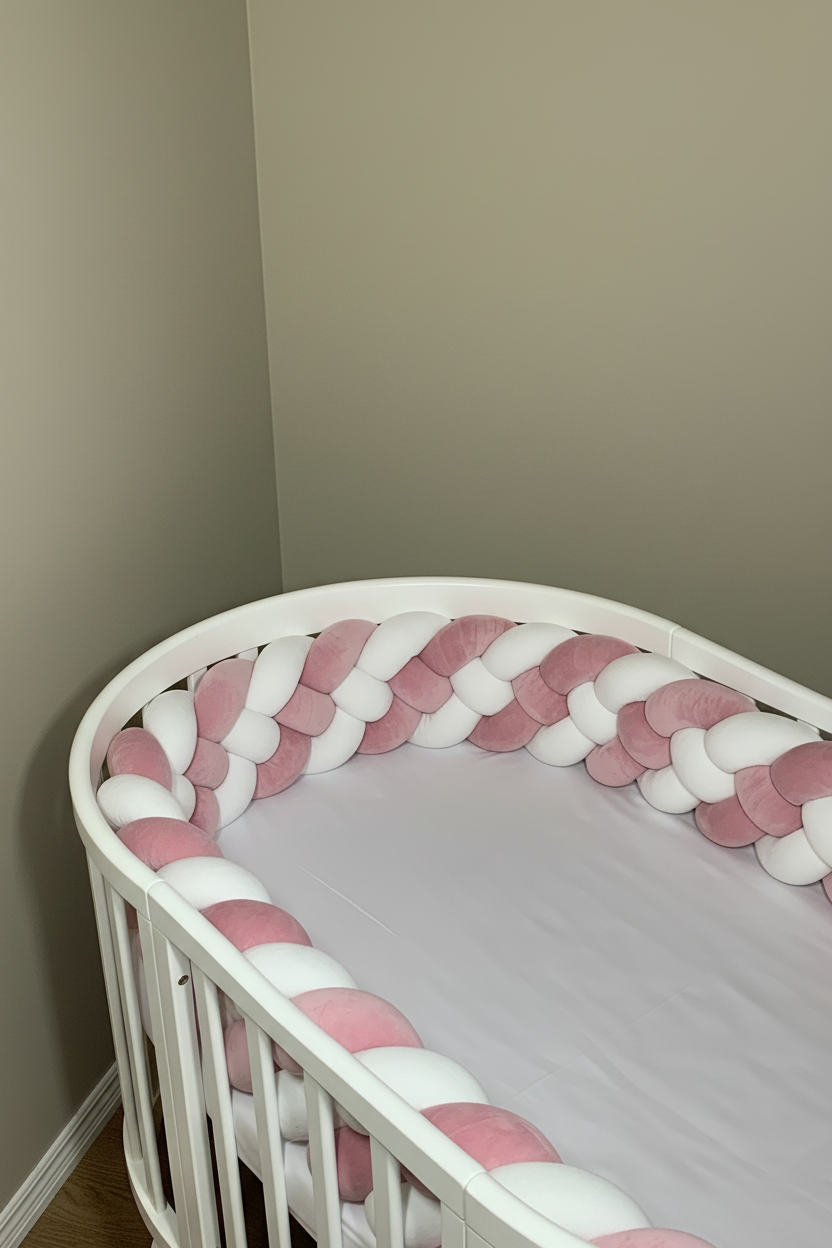 SOVFLÄTA/SPJÄLSKYDD FYRFLÄTAD 360CM LJUS GAMMELROSA & VIT