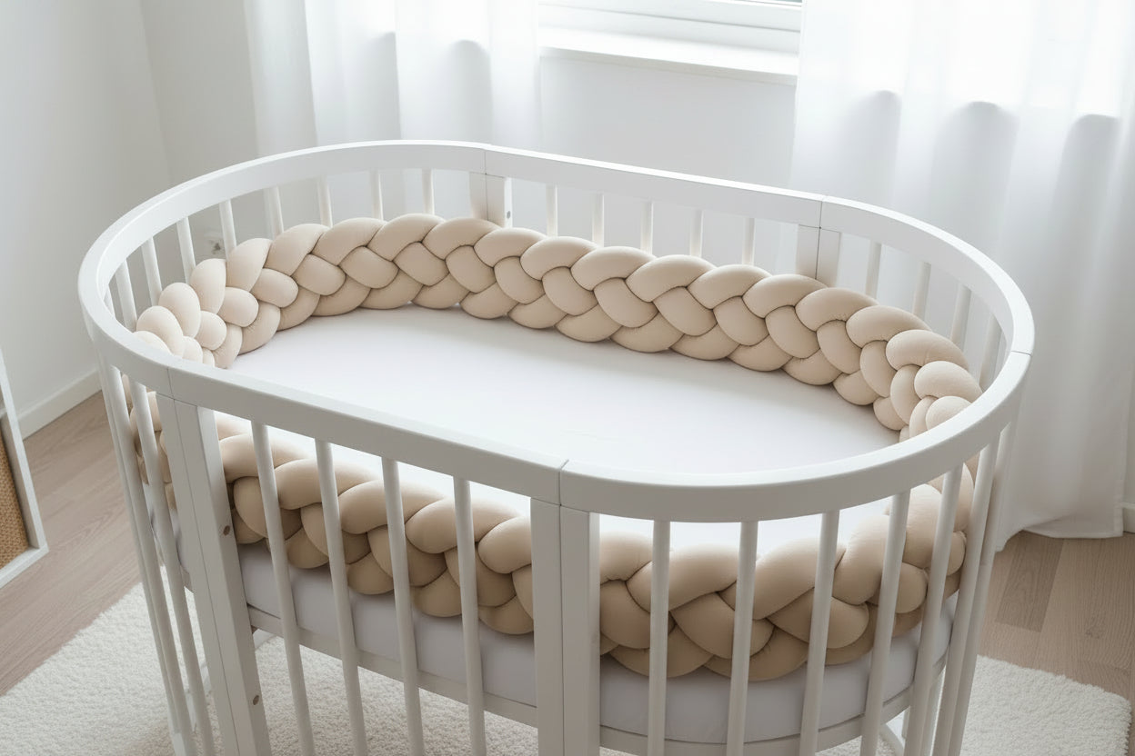 SOVFLÄTA SPJÄLSKYDD FYRFLÄTAD LJUSBEIGE SLÄT SAMMET