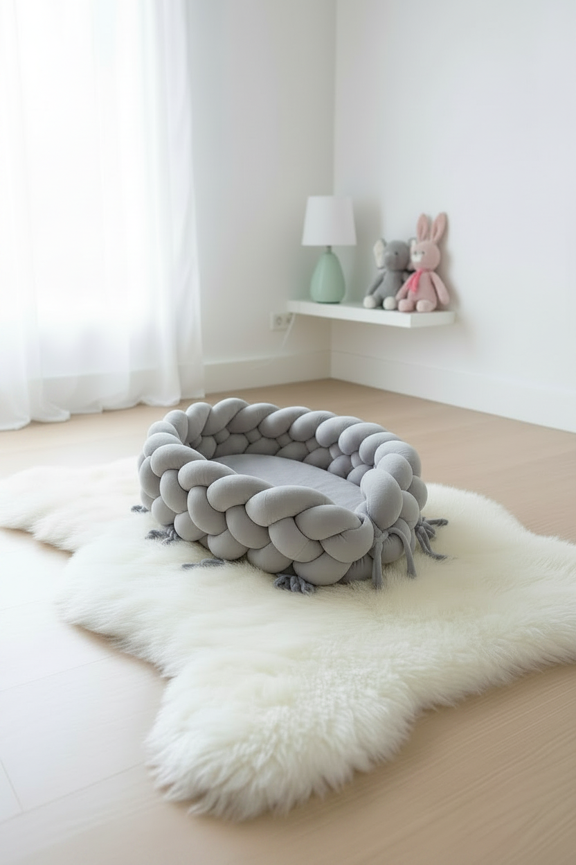 BABYNEST FYRFLÄTA GRÅ SLÄT SAMMET